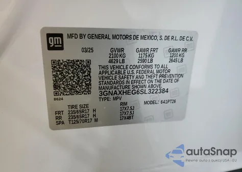 2025 Chevrolet Equinox Lt from USA, damaged, VIN 3GNAXHEG6SL322384